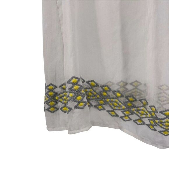 Embroidered Bohemian Top White Pleated 3/4 Sleeve Chiffon Sheer Small Lovestitch - Picture 3 of 6